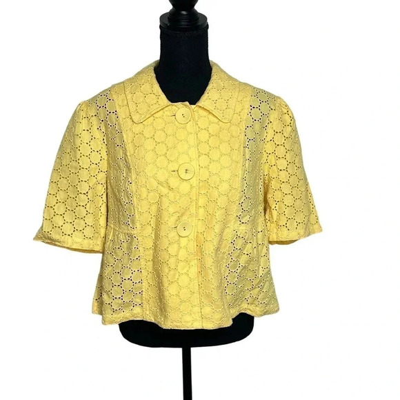 Style & co. 16P yellow eyelet linen short sleeve peplum jacket - Picture 1 of 5